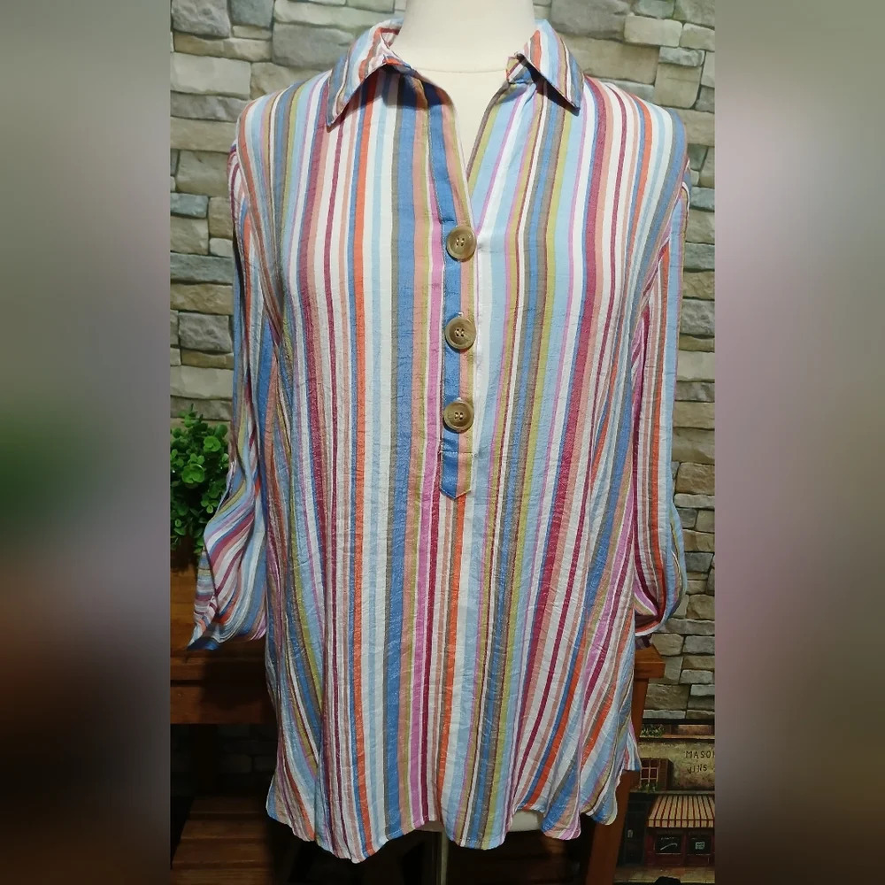 Robert‎ Louis Top Women Large Blouse Striped Casual